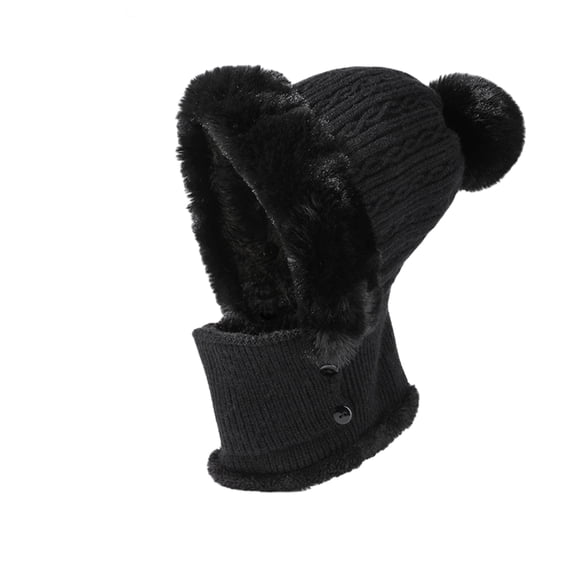 3 in 1 Beanie Hat for Women Knitted Hat with Scarf and Mask Winter Warm Ski Set Windproof Fleece Lined Balaclava 2026 Black
