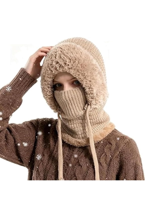 3 in 1 Beanie Hat for Women Men, Cold Weather Skull Cap with Attached Scarf and Adjustable Face Mask, Windproof Fleece Lined Winter Hat for Outdoor