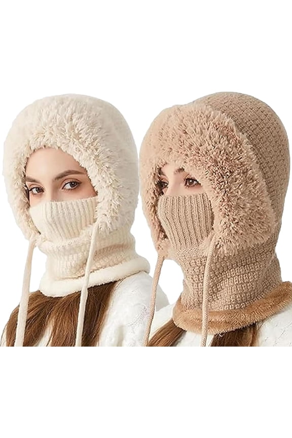 3 in 1 Beanie Hat for Women Men, Cold Weather Skull Cap with Attached Scarf and Adjustable Face Mask, Windproof Fleece Lined Winter Hat for Outdoor