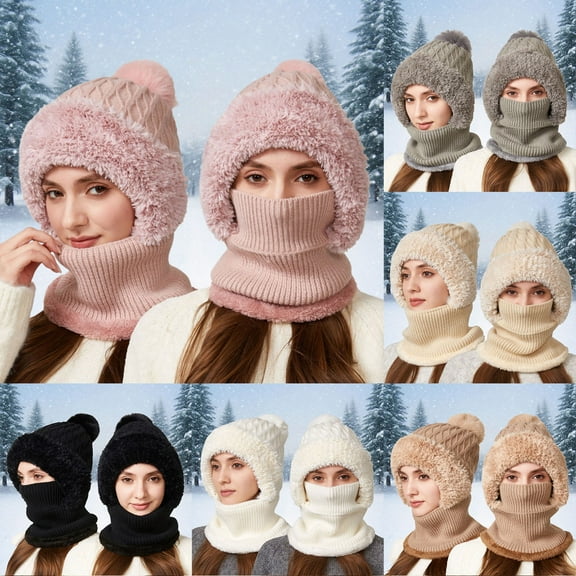 3 in 1 Beanie Hat for Women, Upgrade 3 in 1 Beanie Hat with Scarf and Mask, Fall Winter Warm Knitted Ski Scarf and Mask Set