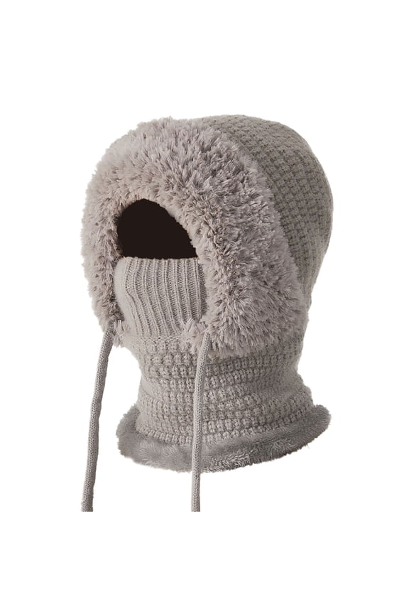 3-in-1 Beanie Hat for Women - Windproof Scarf & Mask, Soft Lining, Stretch Fit for Skiing Hiking, Winter Knit Hat Gift Set,Grey,1Pc