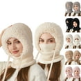 thumbnail image 1 of 3 in 1 Beanie Hat for Women Winter Balaclava Hooded Scarf Mask Set Windproof Fleece Lined Knitted Ski Cap Outdoor Sports 2026 White, 1 of 4