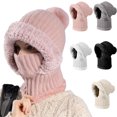 thumbnail image 1 of 3 in 1 Beanie Hat for Women, Winter Warm Knitted Balaclava Scarf with Face Cover, Windproof Fleece Lined Ski Snow Hat,Pink, 1 of 4