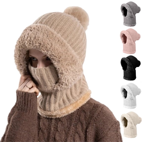 3 in 1 Beanie Hat for Women,Winter Windproof Warm,Outdoor Beanie Hat with Ear Flaps, Face Mask Neck Warmer,Khaki