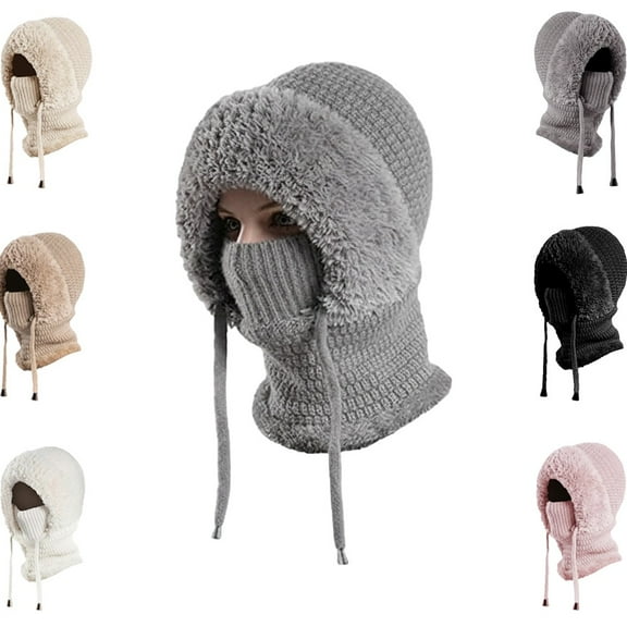 3 in 1 Beanie Hat for Women,Winter Windproof Warm,Outdoor Beanie Hat with Ear Flaps, Face Mask Neck Warmer