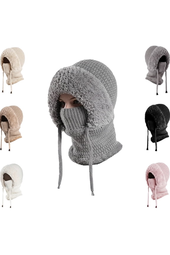 3 in 1 Beanie Hat for Women,Winter Windproof Warm,Outdoor Beanie Hat with Ear Flaps, Face Mask Neck Warmer