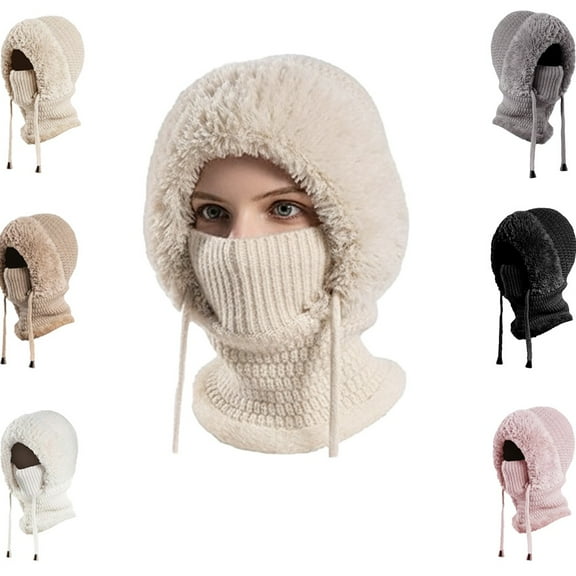 3 in 1 Beanie Hat for Women,Winter Windproof Warm,Outdoor Beanie Hat with Ear Flaps, Face Mask Neck Warmer