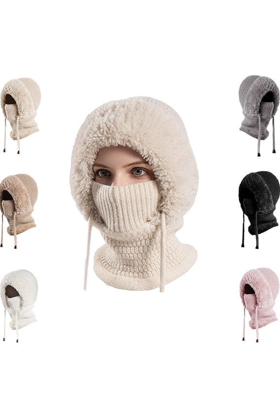 3 in 1 Beanie Hat for Women,Winter Windproof Warm,Outdoor Beanie Hat with Ear Flaps, Face Mask Neck Warmer