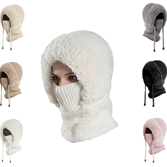 3 in 1 Beanie Hat for Women,Winter Windproof Warm,Outdoor Beanie Hat with Ear Flaps, Face Mask Neck Warmer