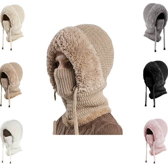 3 in 1 Beanie Hat for Women,Winter Windproof Warm,Outdoor Beanie Hat with Ear Flaps, Face Mask Neck Warmer