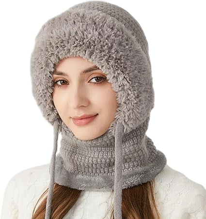 Thick Plush-Lined Knitted Balaclava Beanie Scarf 3-in-1 Winter Hat 3 in 1 Beanie Hat for Women, Womens Balaclava Winter, Cold  main image 2