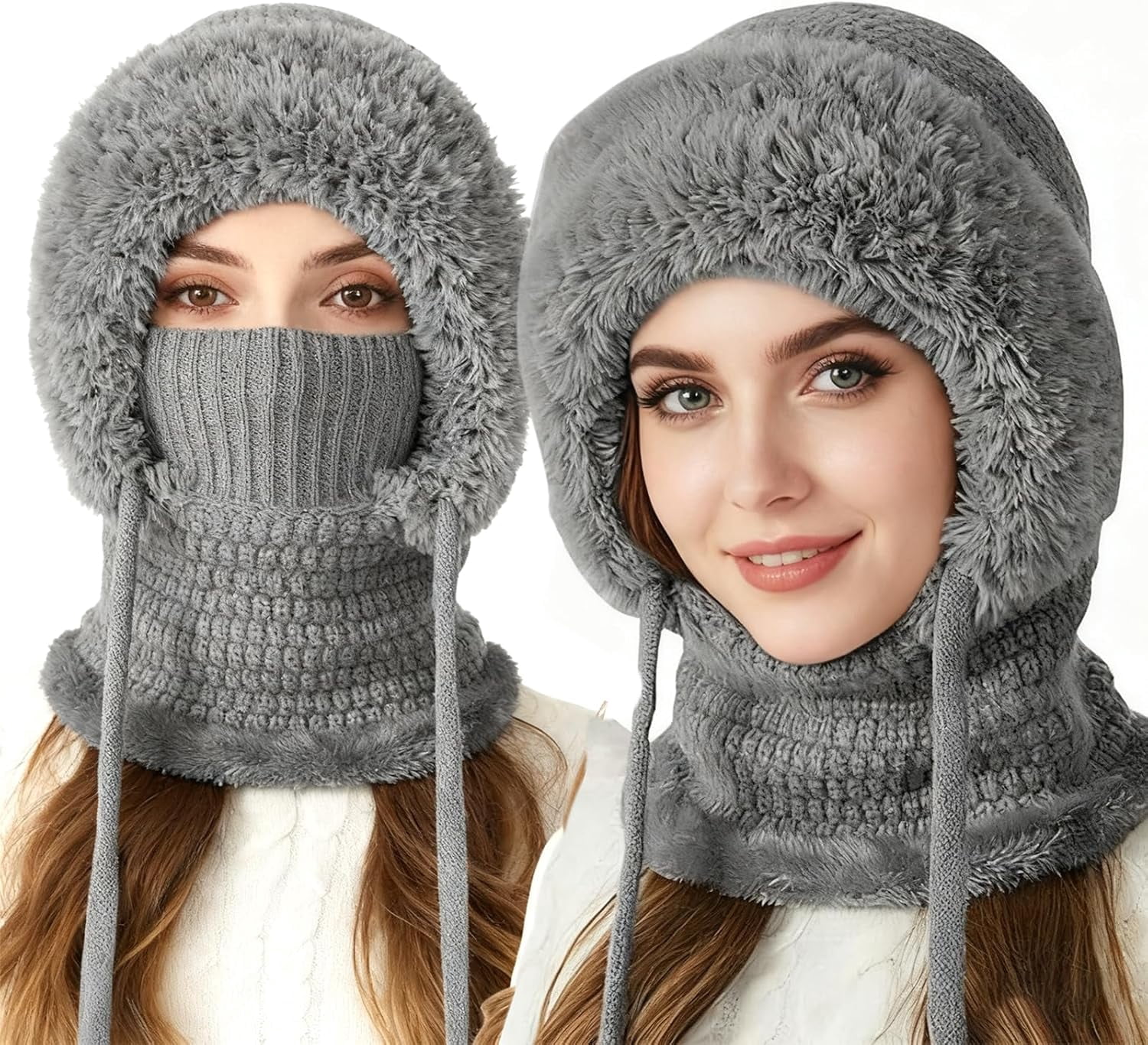 3 in 1 Beanie Hat for Women with Scarf & Mask – Upgrade Winter Warm Knitted Ski Set, Plush Lined Cold Weather Scarf Hat Mask Combo for Fall Winter