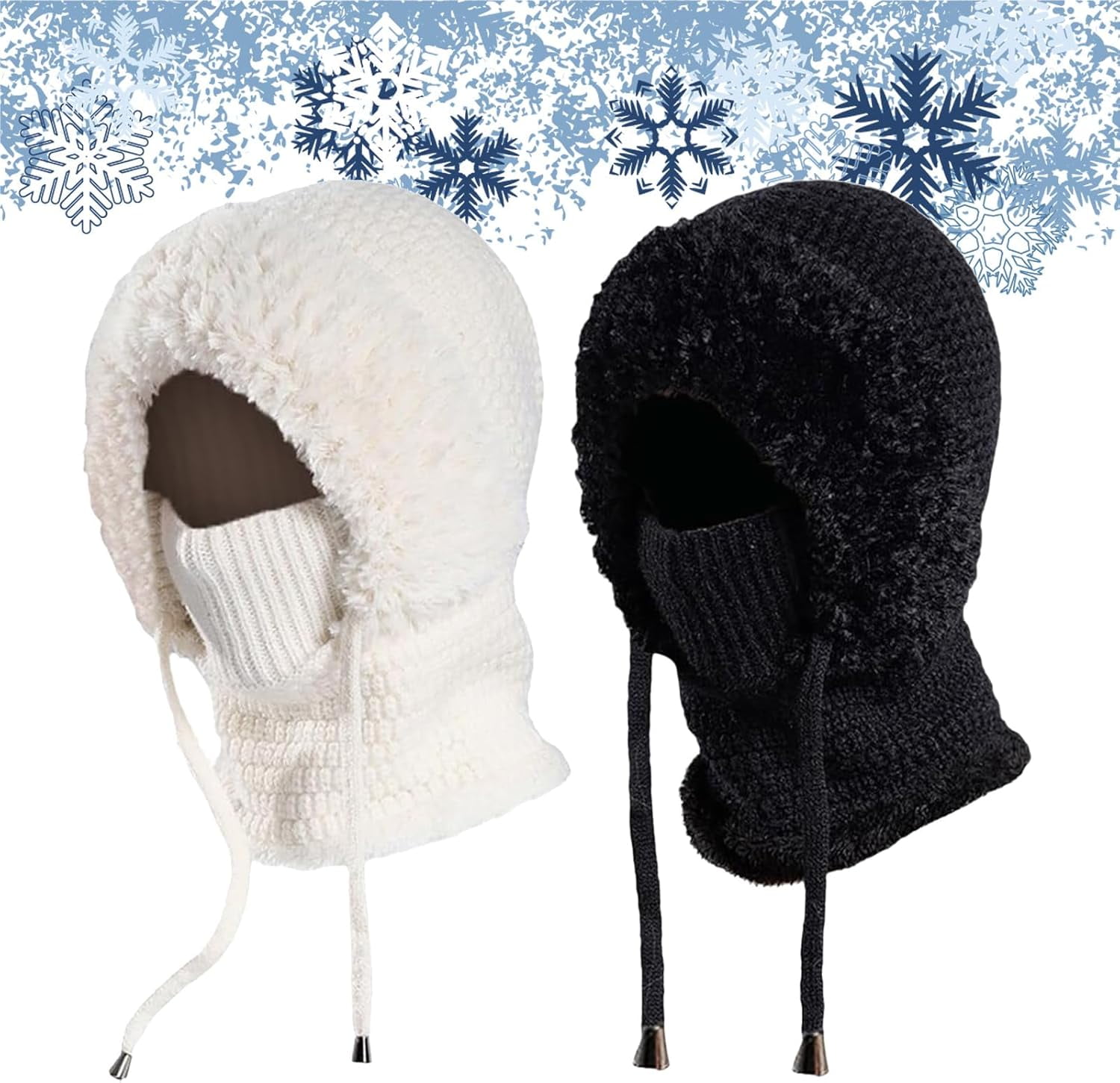 3 in 1 Beanie Hat with Scarf & Mask, Women's Winter One-Piece Knitted Balaclava