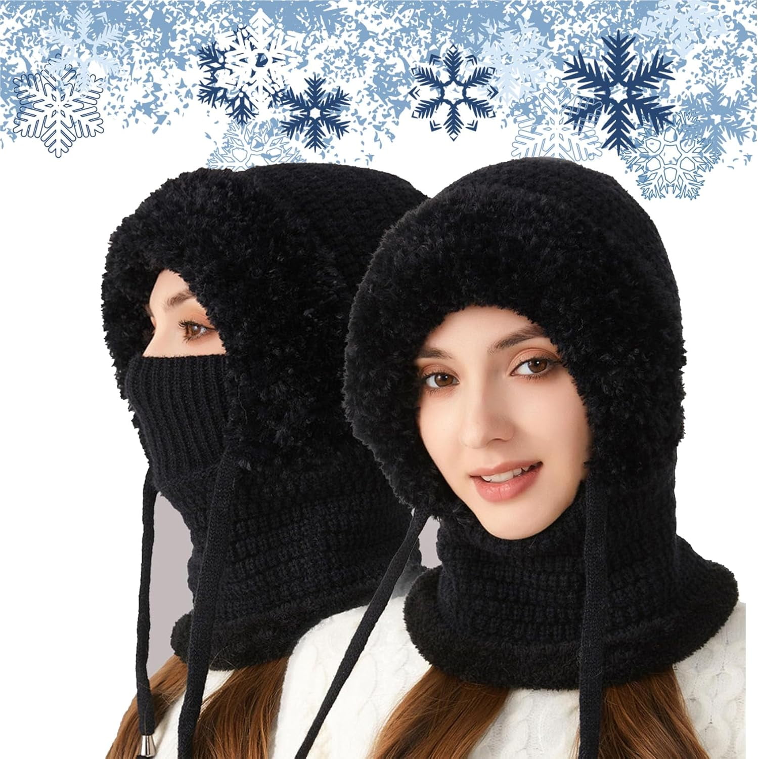 3 in 1 Beanie Hat with Scarf & Mask, Women's Winter One-Piece Knitted Balaclava