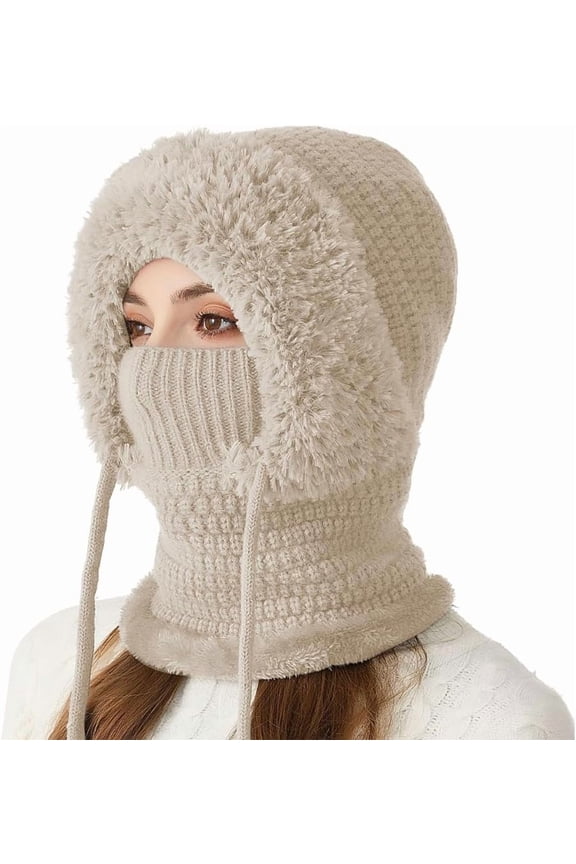 3 in 1 Beanie Hat with Scarf & Mask for Women - Fleece Lined Winter Set, Knit Beanie with Neck Warmer & Face Cover, Cold Weather Outdoor