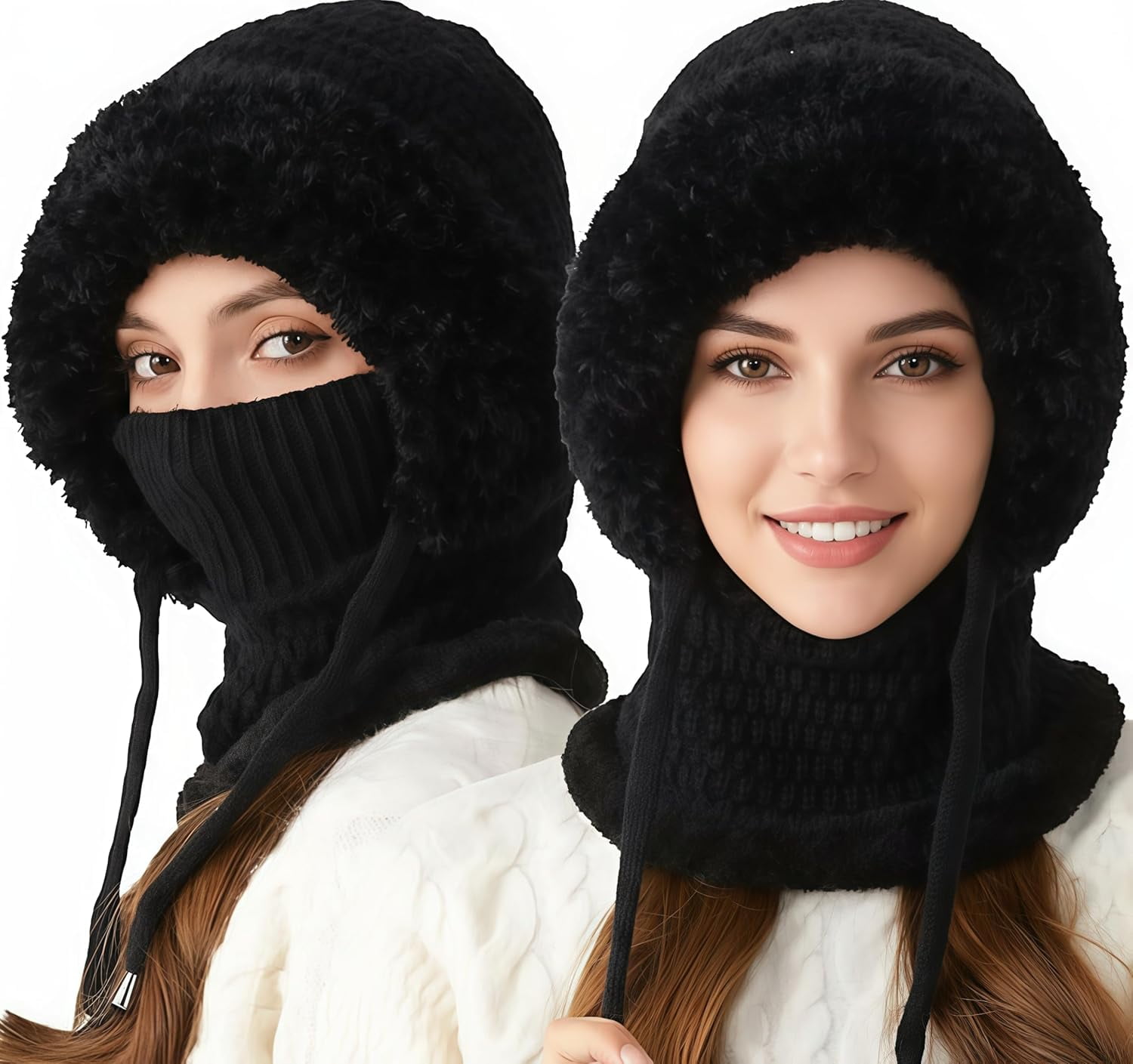 3 in 1 Beanie Hat with Scarf & Mask for Women, Windproof Balaclava for Outdoor Activities