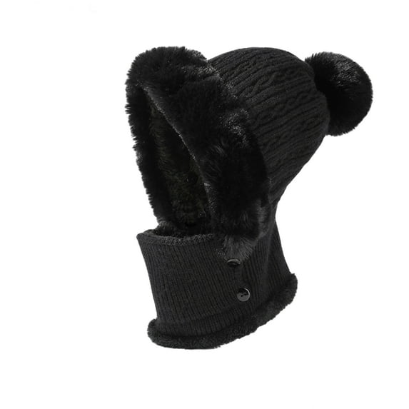 3 in 1 Beanie Hat with Scarf and Mask, 3 in 1 Beanie Hat for Women, Knitted Ski Scarf and Mask Set, Balaclava Hats Black One Size