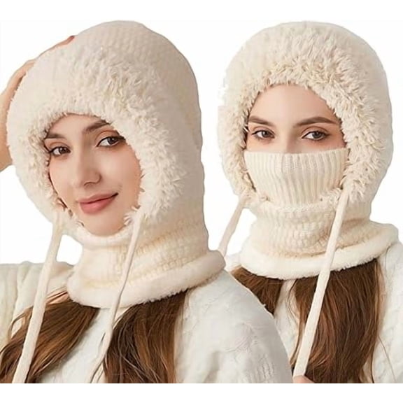 3 in 1 Beanie Hat with Scarf and Mask, 3 in 1 Beanie Hat for Women, Knitted Ski Scarf and Mask Set, Balaclava Hats(C, 1pcs)