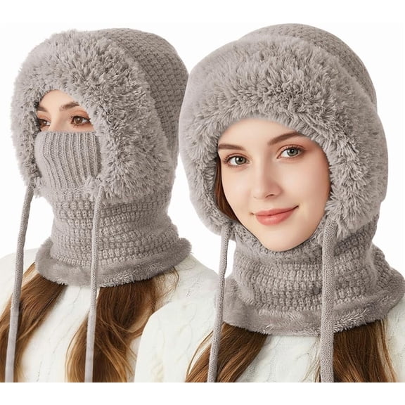 3 in 1 Beanie Hat with Scarf and Mask, 3 in 1 Beanie Hat for Women, Knitted Ski Scarf and Mask Set, Balaclava Hats