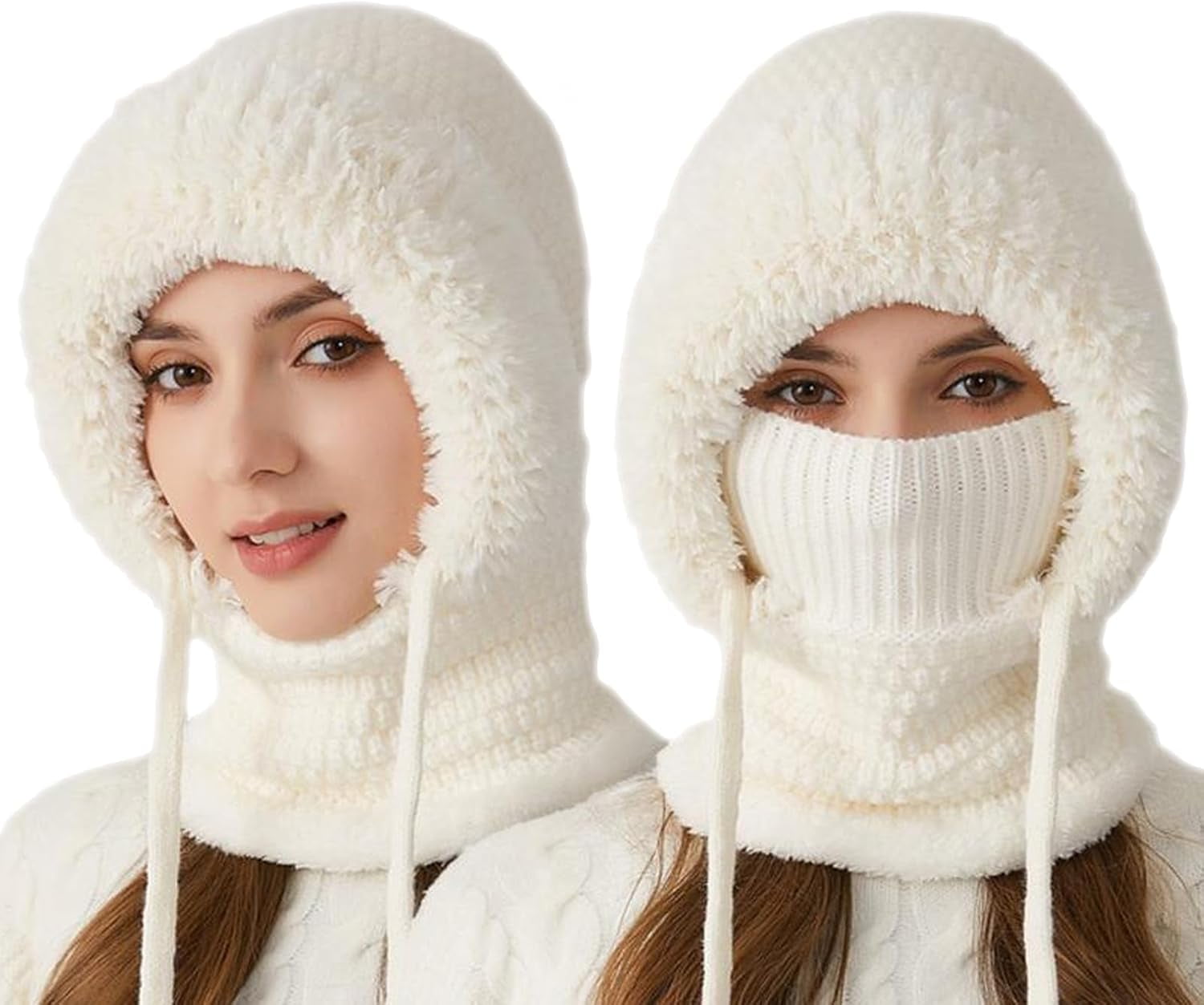 3 in 1 Beanie Hat with Scarf and Mask, 3 in 1 Beanie Hat for Women, Knitted Ski Scarf and Mask Set, Balaclava Hats