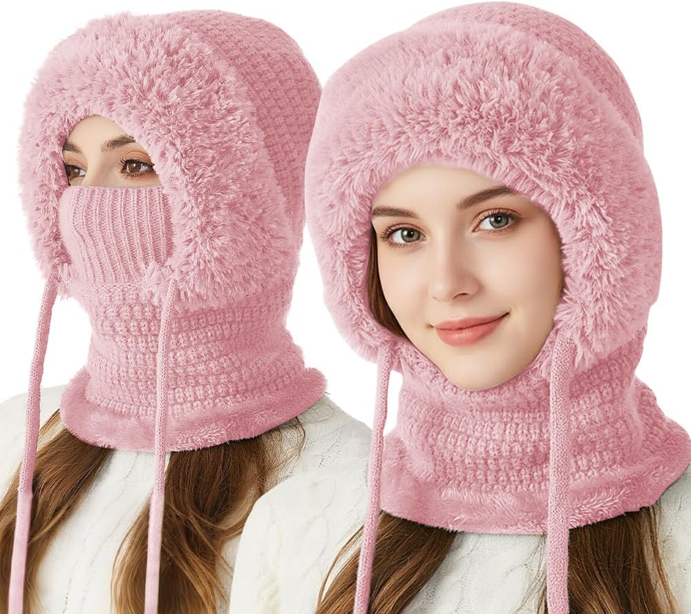 3 in 1 Beanie Hat with Scarf and Mask, 3 in 1 Beanie Hat for Women, Knitted Ski Scarf and Mask Set, Balaclava Hats
