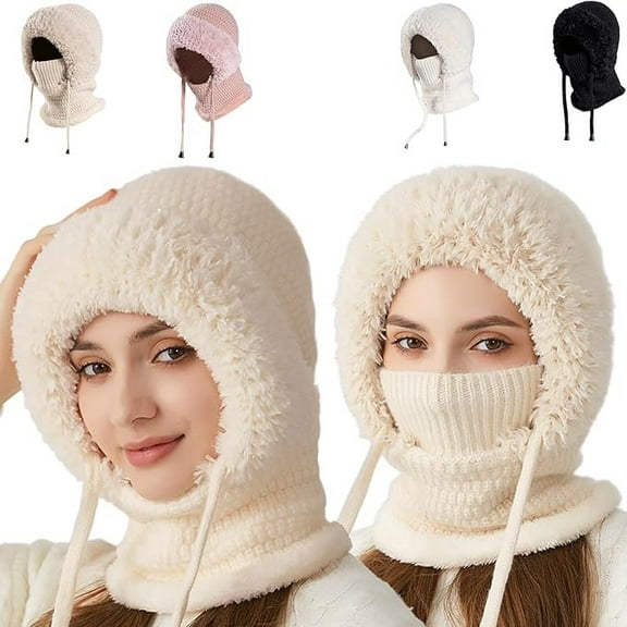 3 in 1 Beanie Hat with Scarf and Mask, 3 in 1 Beanie Hat for Women, Knitted Ski Scarf and Mask Set, Balaclava Hats