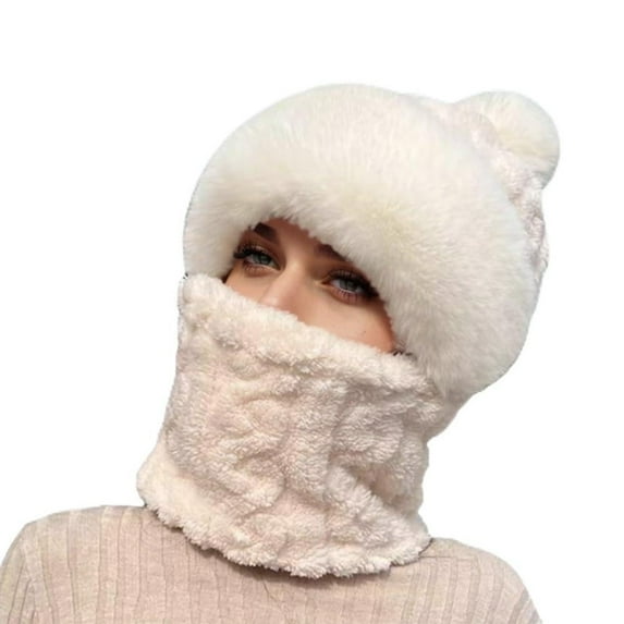 3 in 1 Beanie Hat with Scarf and Mask, 3 in 1 Beanie Hat for Women, Ski Scarf and Mask Set, Balaclava Hats Beige One Size