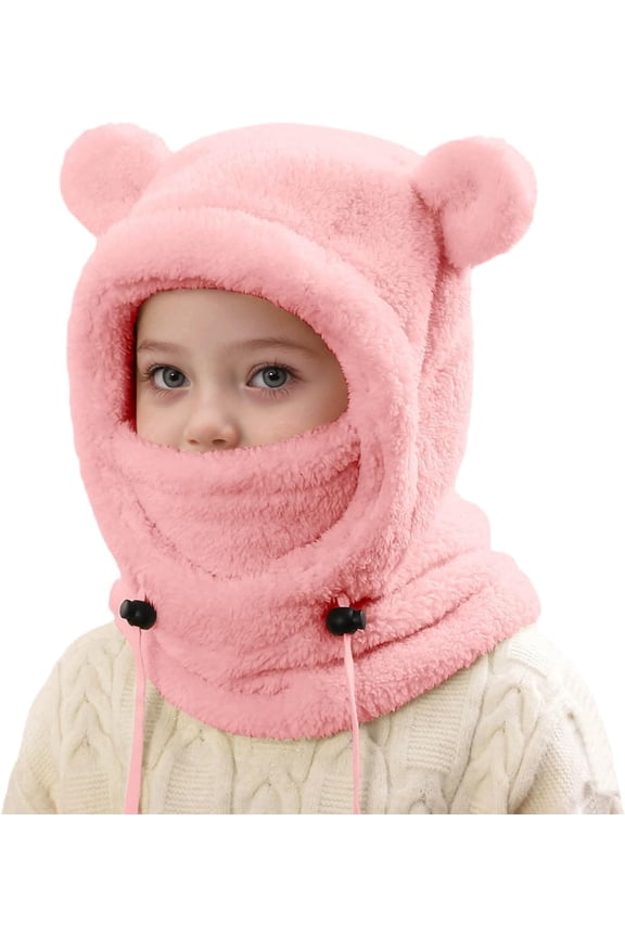 3 in 1 Beanie Hat with Scarf and Mask Boys Girls Cute Thermal Adjustable Hats with Ear Winter Flannel Scarf Mask Set