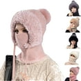thumbnail image 1 of 3 in 1 Beanie Hat with Scarf and Mask, Knitted Balaclava Hats, Windproof One Size Hat and Scarf Set for Women Pink L, 1 of 5