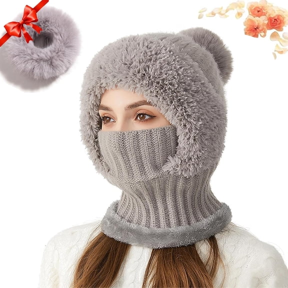 3 in 1 Beanie Hat with Scarf and Mask,Mask Set Hooded Piece Windproof Warm Snow Cap