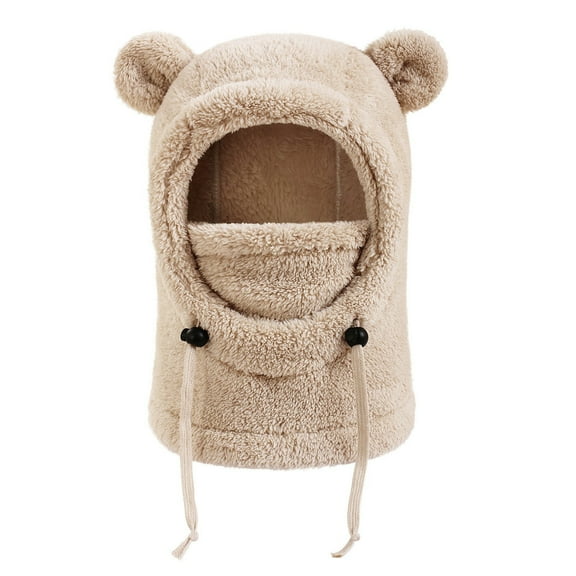 3 in 1 Beanie Hat with Scarf and Mask Unisex Winter Warm Fleece Balaclava Thermal Sherpa Hood Ski Mask Face Mask (Cute Ears Khaki)