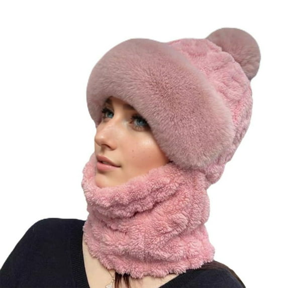 3 in 1 Beanie Hat with Scarf and Mask, Upgraded 3-in-1 Warm Lined Winter Windproof Warmth Balaclava for Women Pink One Size