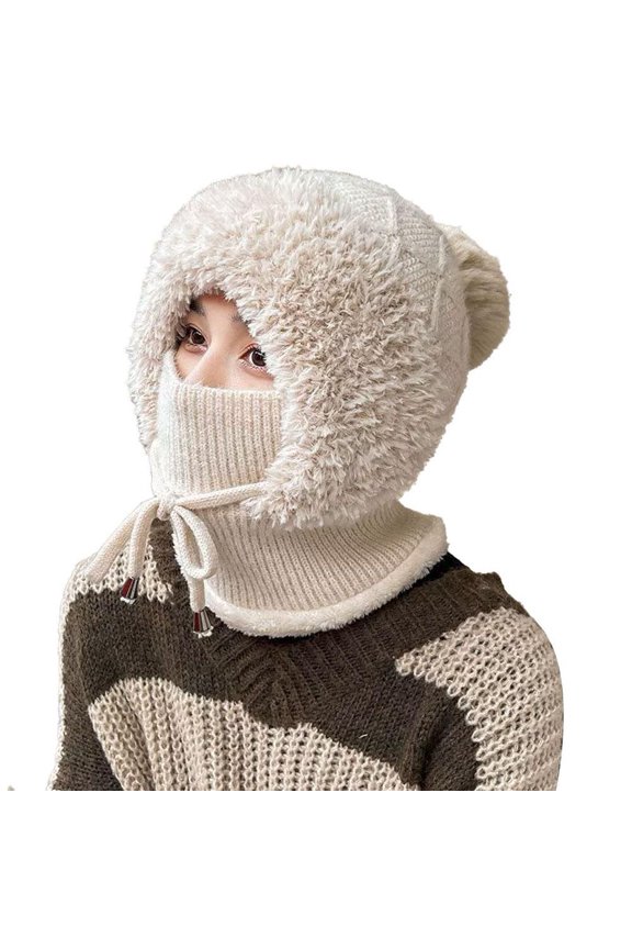 3 in 1 Beanie Hat with Scarf and Mask,Windproof Balaclava Scarf with Face Cover,Fleece-Lined Winter Ear Muff Beanie for Cold