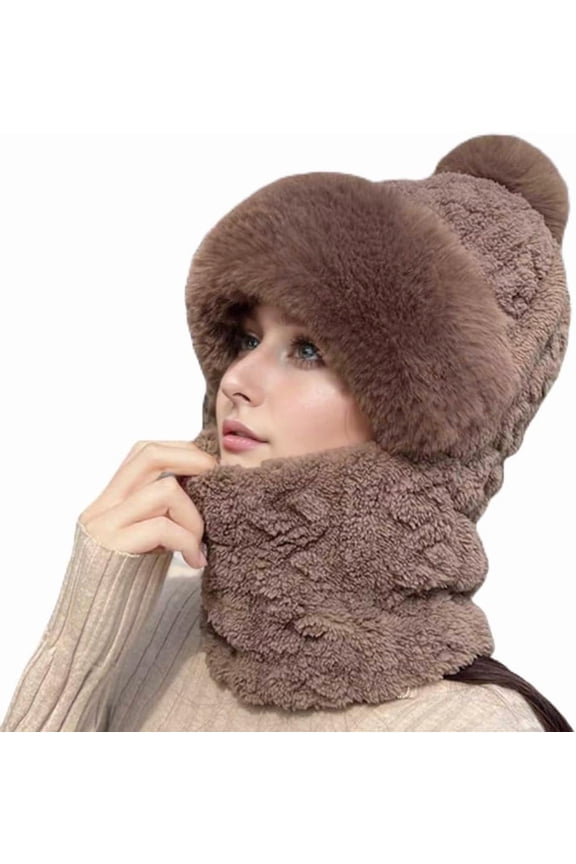 3 in 1 Beanie Hat with Scarf and Mask, Windproof Beanie Hat for Women, Warm Winter Knitted Balaclava Hats for Outdoor