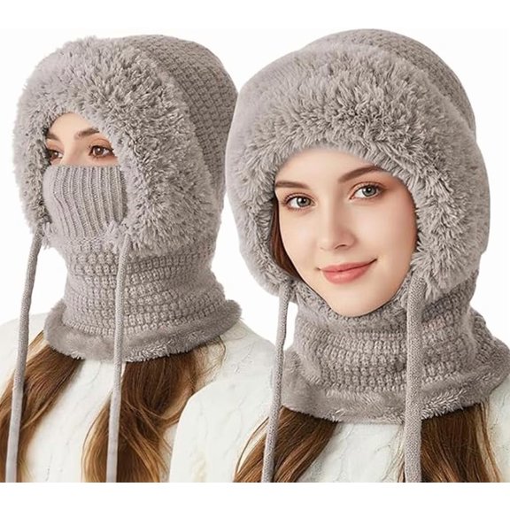 3 in 1 Beanie Hat with Scarf and Mask, Winter Hats for Women, Warm Neck Gaiter for Skiing, Hiking, Outdoor Activities