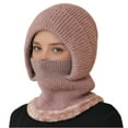 thumbnail image 1 of 3 in 1 Beanie Hat with Scarf and Mask Women Outdoors Windproof Scarf Hat Coldproof Knit Face Mask Warm Plush-Lined Hood Hats 32# Watermelon Red Free, 1 of 3