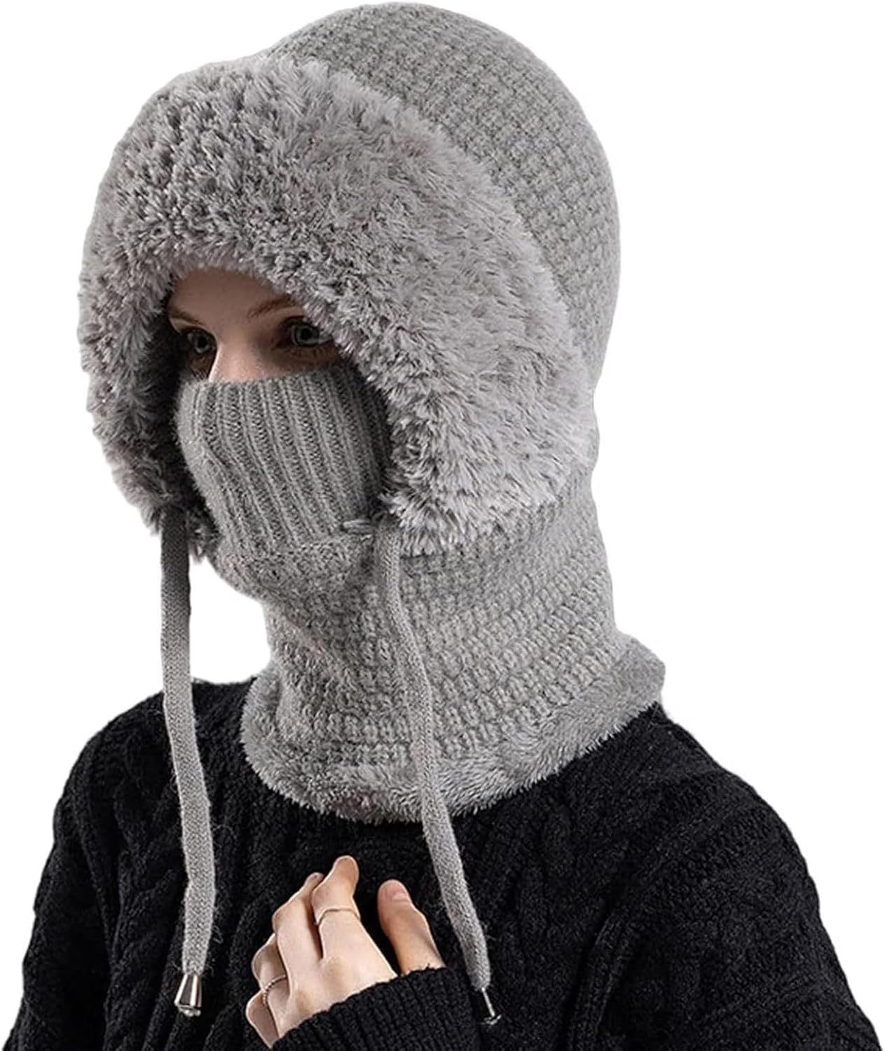 3 in 1 Beanie Hat with Scarf and Mask, Women Outdoors Windproof Scarf Hat, Winter Fleece Ski Balaclava