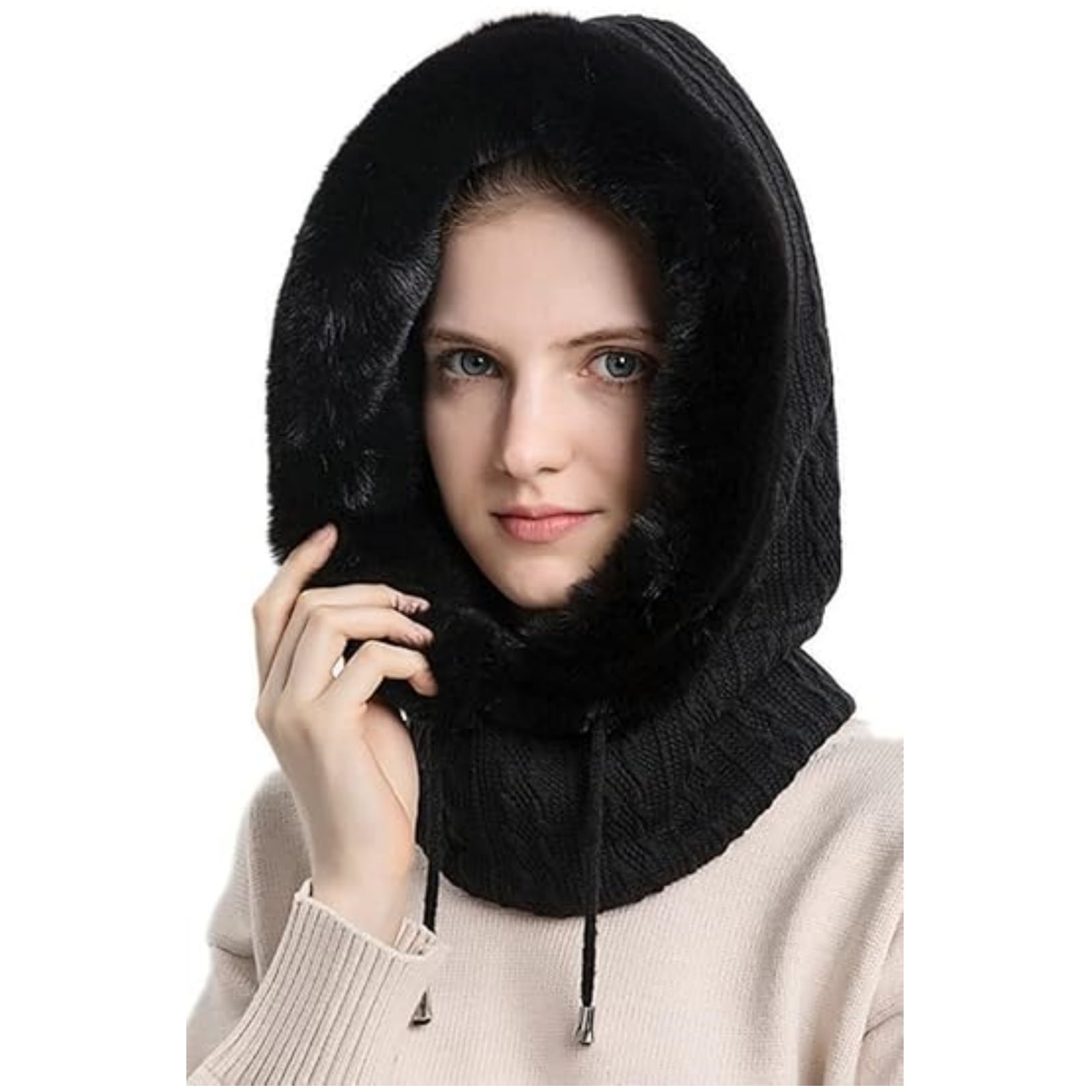 3 in 1 Beanie Hat with Scarf and Mask, Women Outdoors Windproof Scarf Hat, Winter Fleece Ski Balaclava