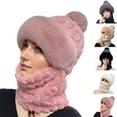 thumbnail image 1 of 3 in 1 Beanie Hat with Scarf and Mask, Women's Outdoors Windproof Scarf Hat, Knitted Ski Mask Set Pink L, 1 of 4