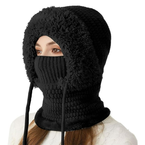 3 in 1 Beanie Hat with Scarf and Mask,Womens Knit Beanie Hat Lined Winter Scarf Mask Set Snow Caps
