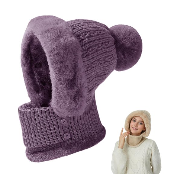 3 in 1 Beanie Hat with Scarf and Mask,Womens Knit Beanie Hat Lined Winter Scarf Mask Set Snow Caps