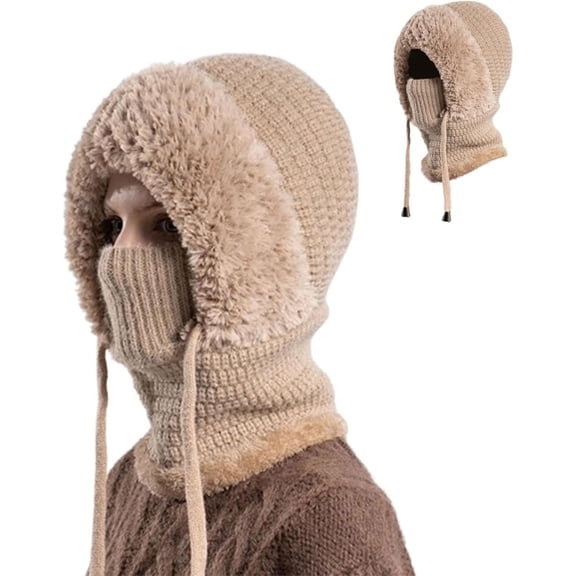 3 in 1 Beanie Hat with Scarf and Mask for Women – Winter Balaclava Hoodie, Ear Warmers, Nose Warmer, Warm Head Scarf