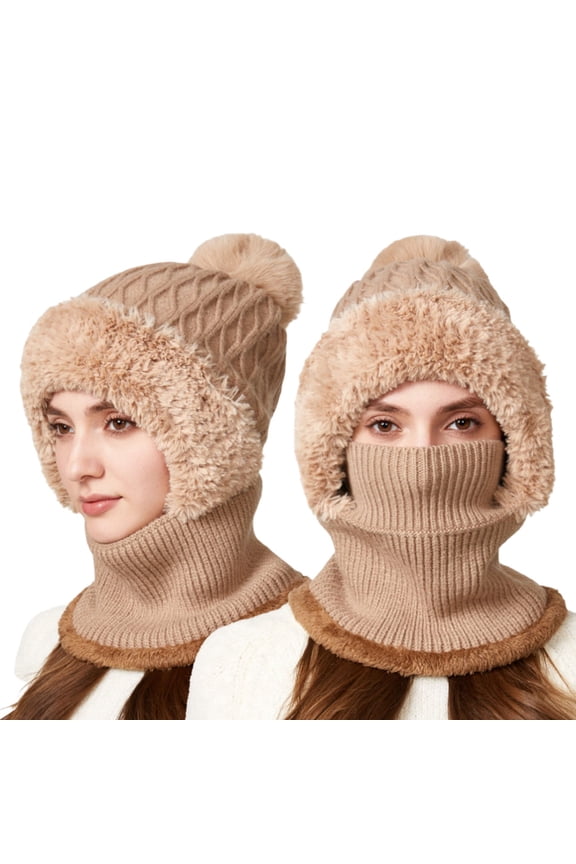 3 in 1 Beanie Hat with Scarf and Mask for Women – Winter Balaclava Hoodie, Ear Warmers, Nose Warmer, Warm Head Scarf