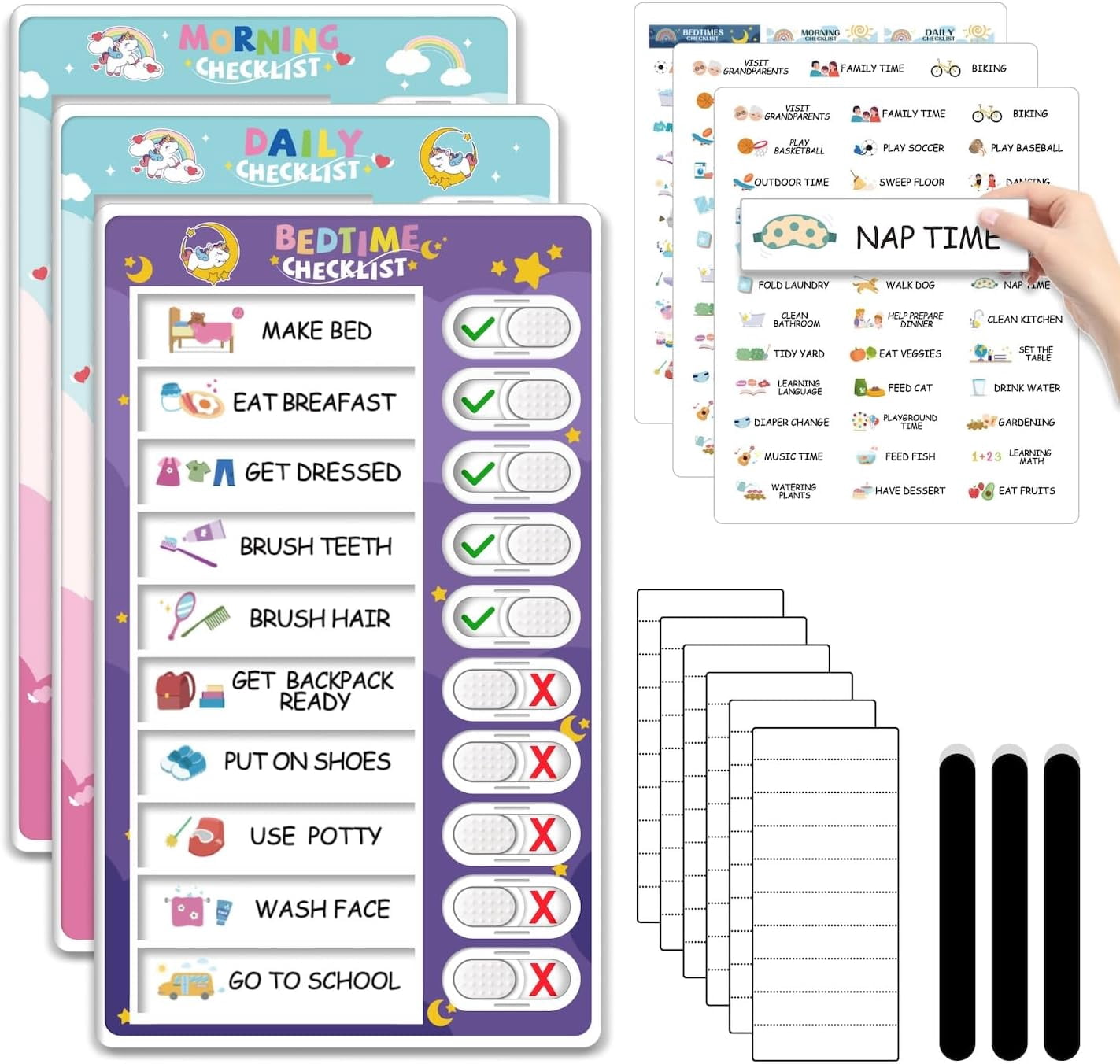 3 in 1 Bedtime/Morning/Daily Routine Chart for Kids, Magnetic Chore ...