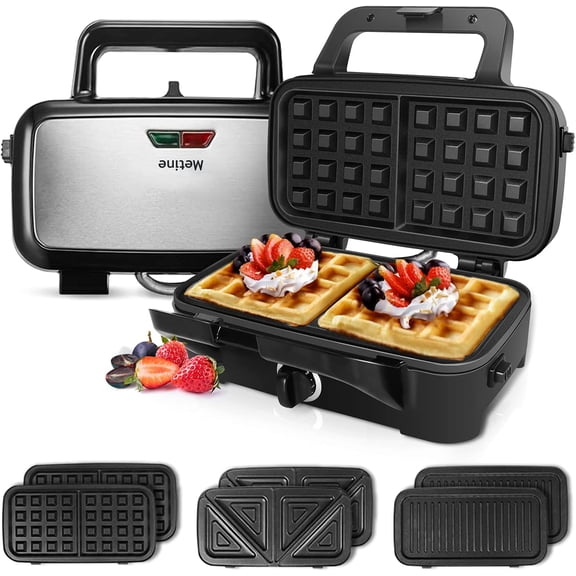 3-in-1 Belgian Waffle Maker 1200W Breakfast Sandwich Maker & Waffle Iron with Removable Nonstick Plates 5-Gear Temperature Control Cool Touch Handle Easy to Clean for Family Breakfast