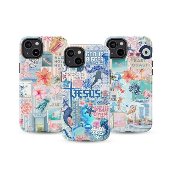 3 in 1 Bible Verse Phone Case Set, Coastal Aesthetic Christian Ocean Design Cover for iPhone 16 15 14 13 12 11 Pro Max Plus Mini
