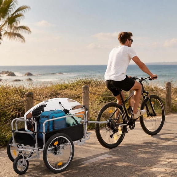 3-in-1 Bike Cargo Trailer, Stroller and Pull Cart, Steel Frame, 110 Lb Weight Capacity, 20 Inch Wheels