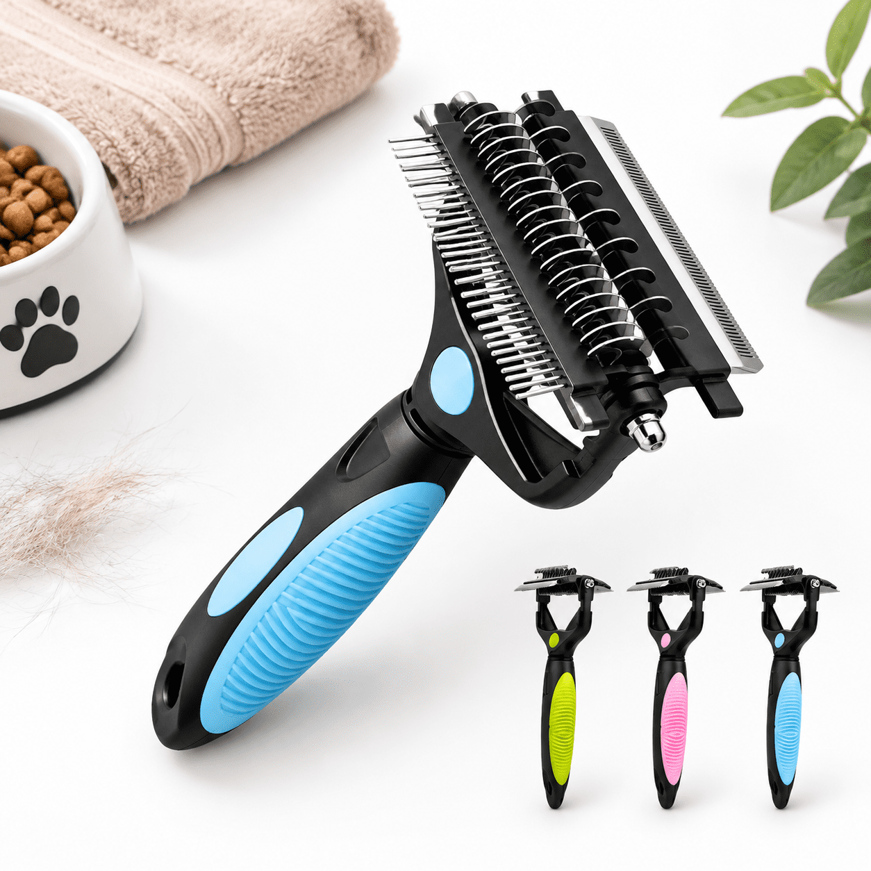 3-in-1 Blue Pet Dematting, Deshedding & Undercoat Rake Tool for Cats ...