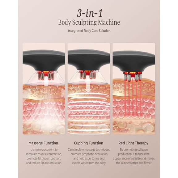 3-in-1 Body Sculpting Machine with Microcurrent, Vacuum & Red Light for Face Arms Legs Belly