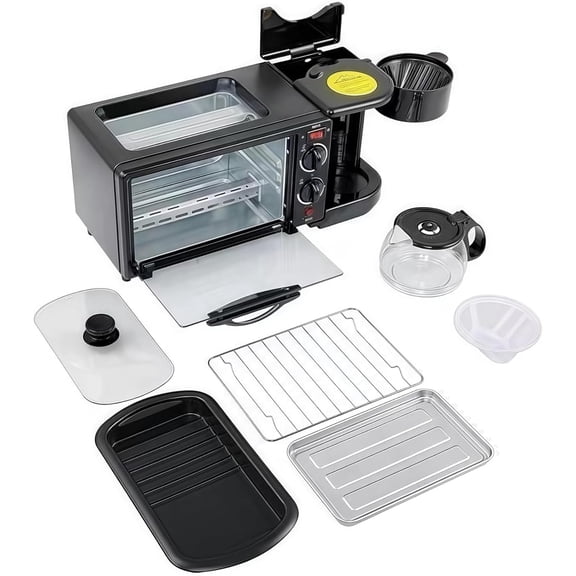3-in-1 Breakfast Machine with Coffee Maker, Toaster, Non-Stick Griddle, Multi-Function Breakfast Machine with Timer, Kitchen Appliance Ideal for Apartments and Small Kitchens